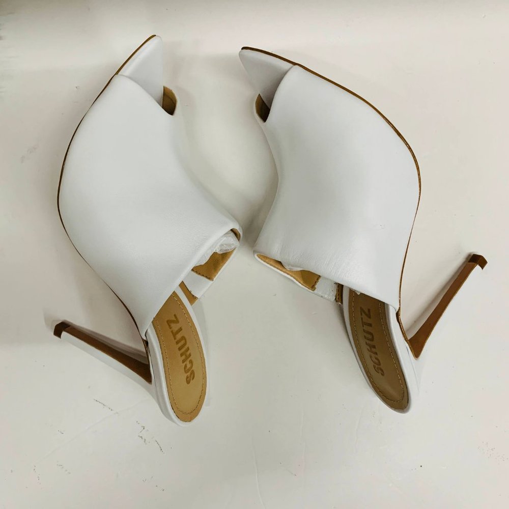Schutz Trudy Leather Open Toe Mules White $180 - Picture 6 of 9